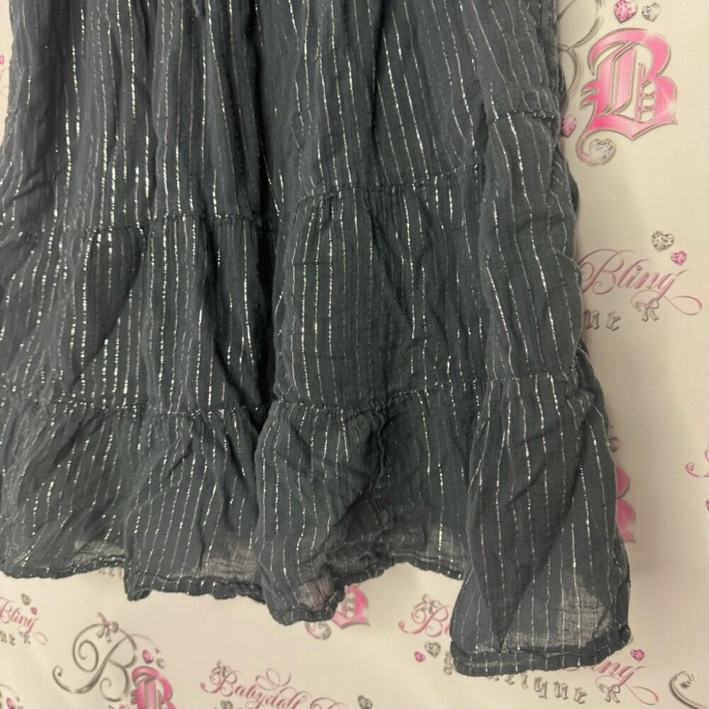 Skirt/dress sparkly thread stripes black silver waist tie up flowy maxi cute - Picture 2 of 9